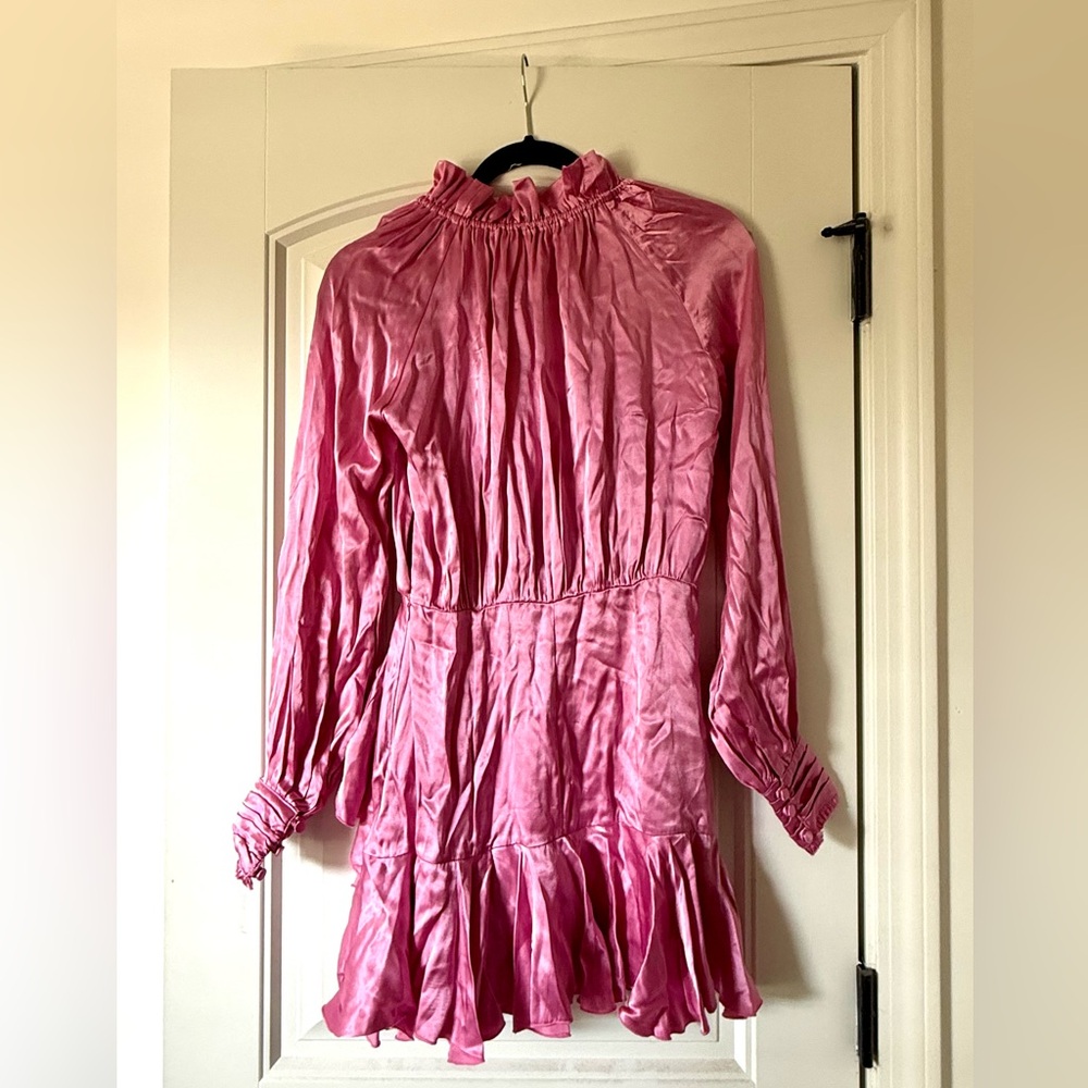 Pink Satin Ruffled Mini Dress - Picture 2 of 2